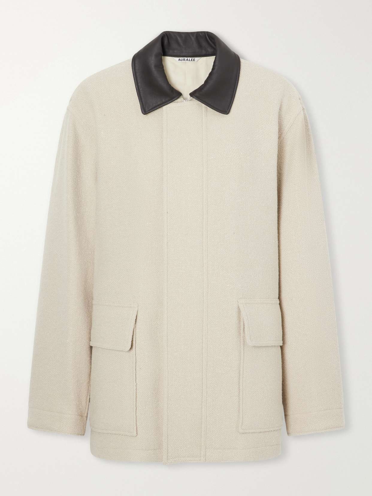 Leather-trimmed wool-tweed blouson jacket