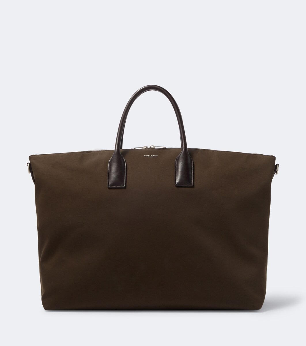 Leather-trimmed canvas tote bag