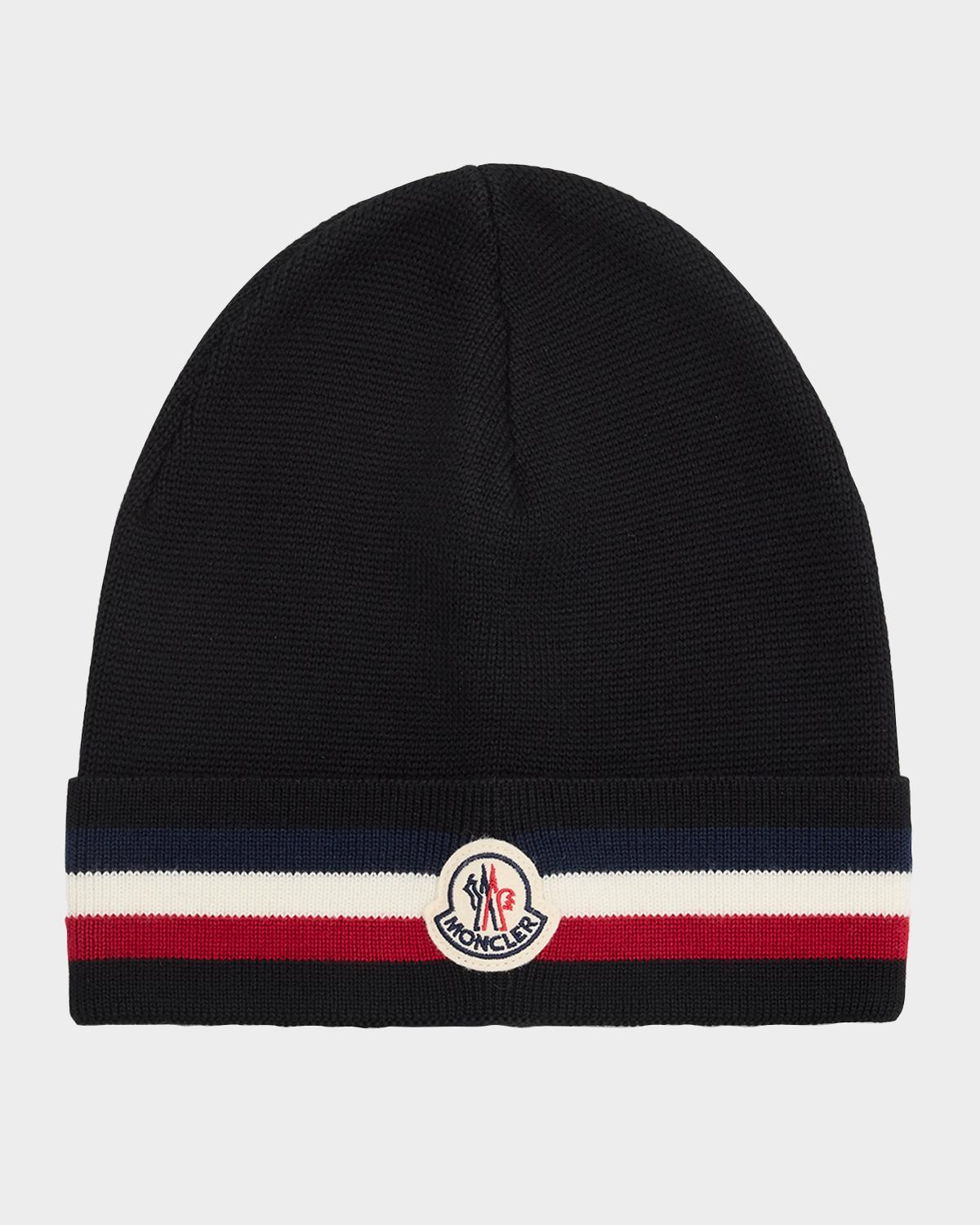 Moncler Men's Wool Tricolor Wool Knit Beanie Hat