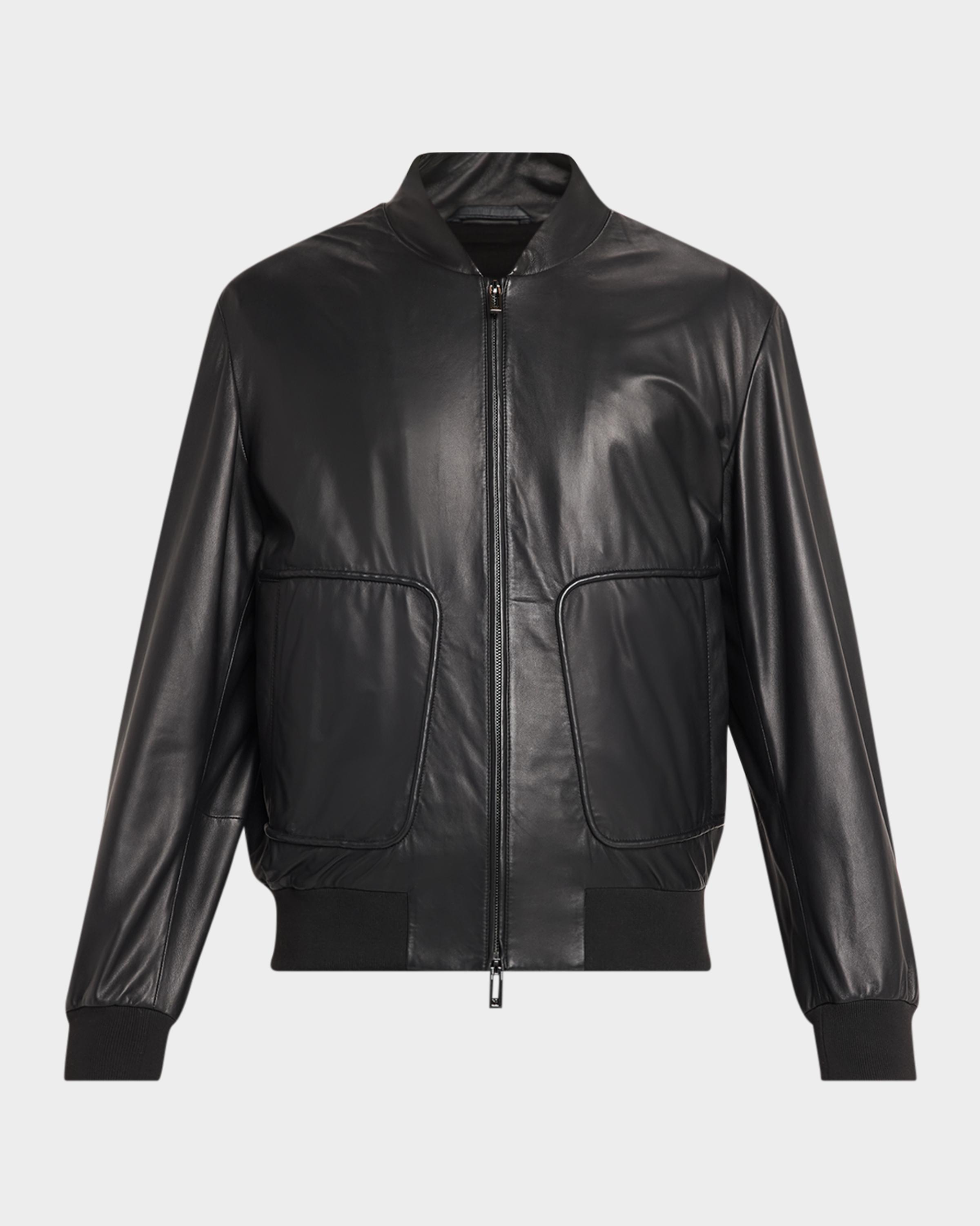 Men's Oversized-Pocket Leather Bomber Jacket