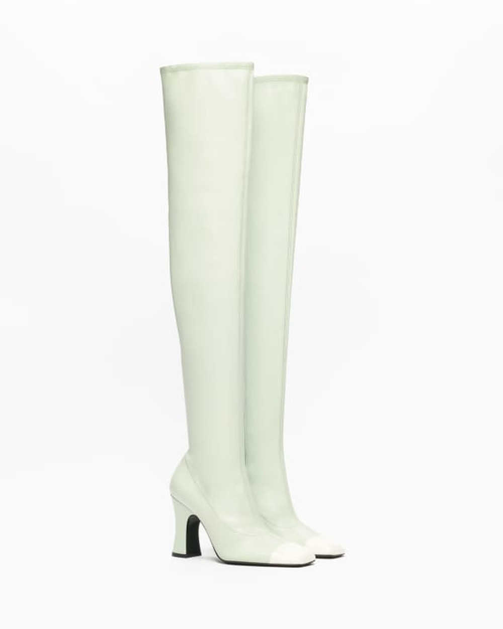 Chanel Thigh High Boots, Light Green and White