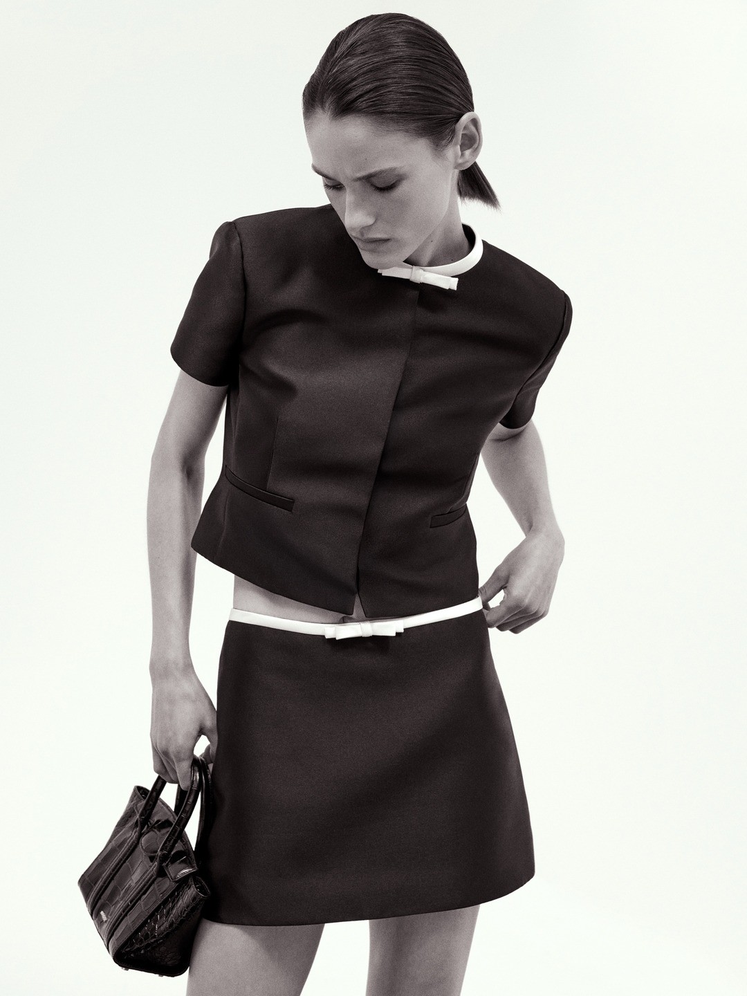 Black Mini Set Lunch outfit: Sharp and a little retro for a long lunch.
