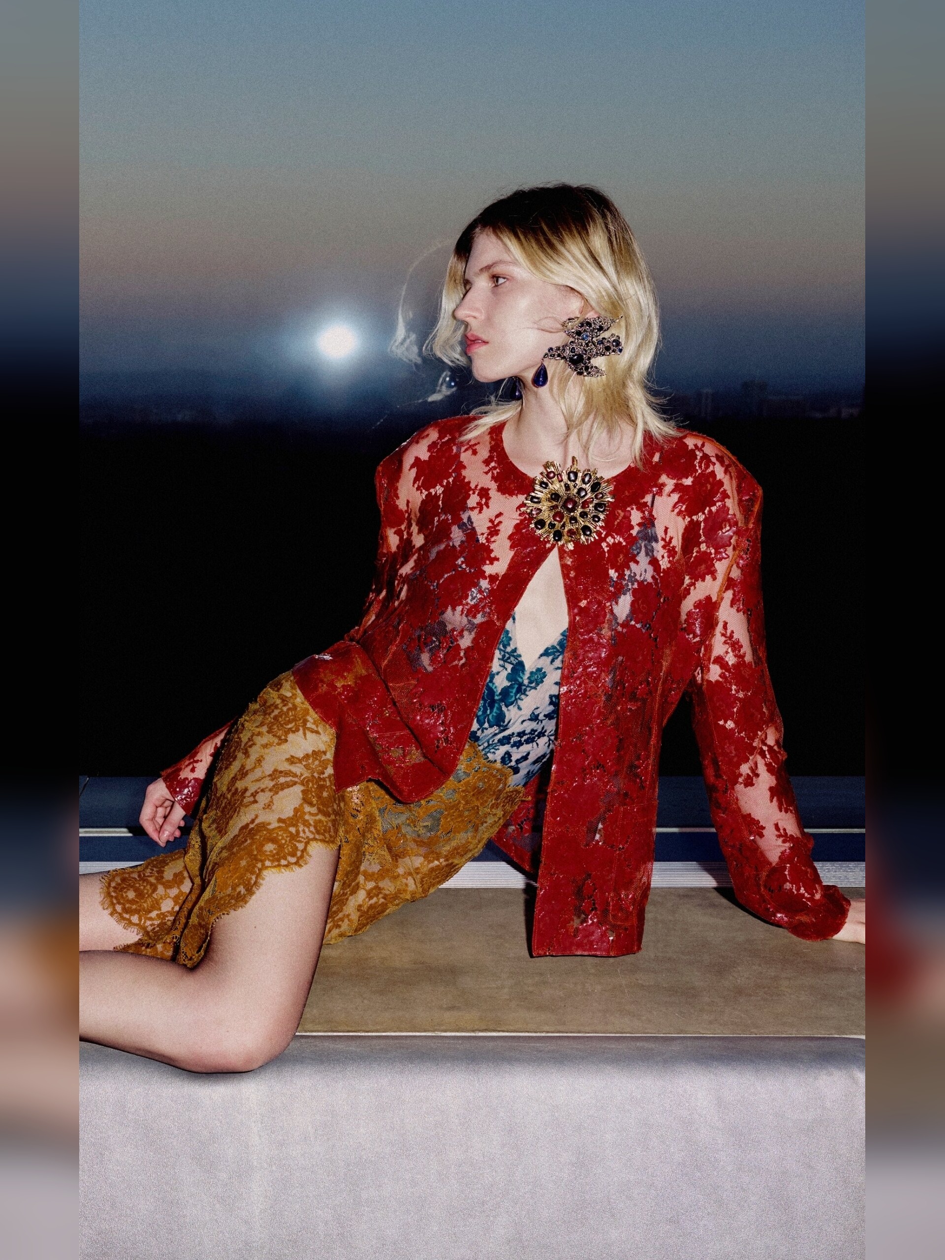 Red Lace Evening outfit: A dramatic, after-dark look for a big night out.