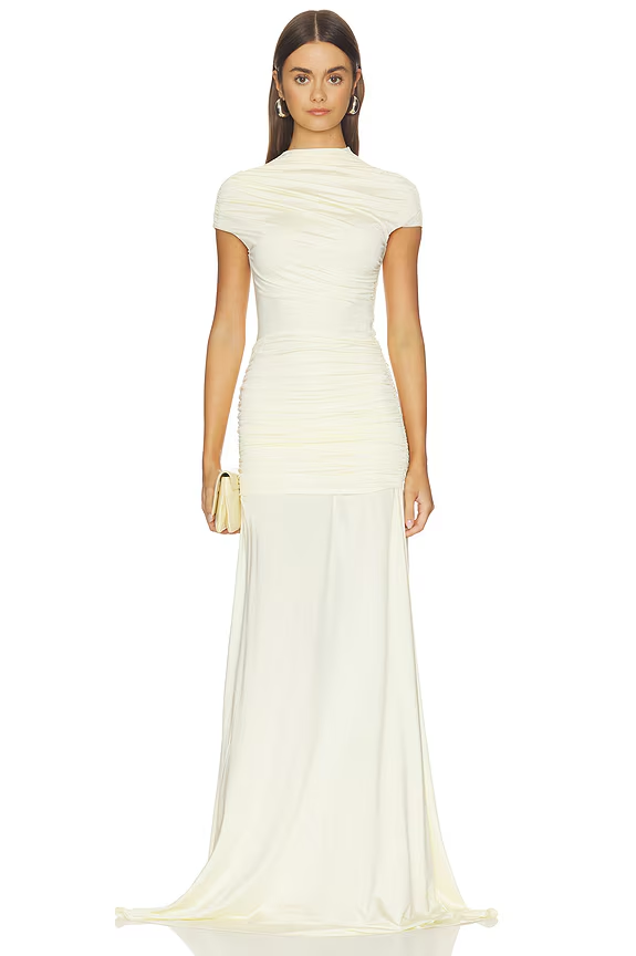 Yellow Jersey Draped Maxi Dress