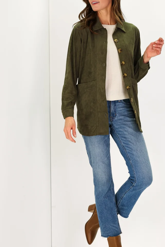 Suede Charity Coat in Forest Green