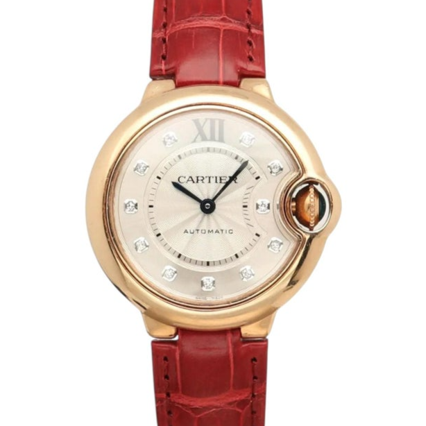 Cartier Ballon Bleu 33mm 18K Rose Gold Silver Dial Watch 3490 WE902040