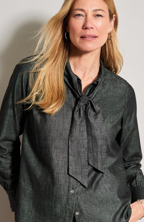 Denim Tie-Neck Shirt