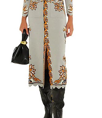 Stained Glass Beauty Printed Scalloped Hem Coordinating Knit Midi Skirt