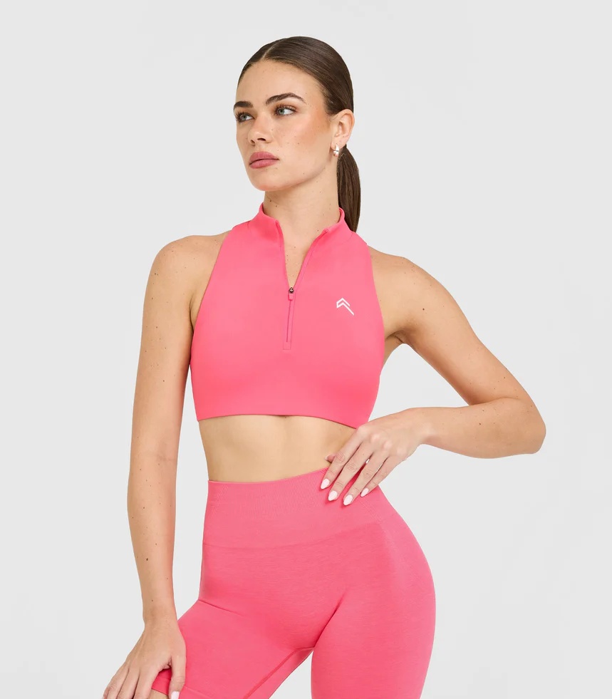 EasyLift™ Zip High Neck Sports Bra with White Logo