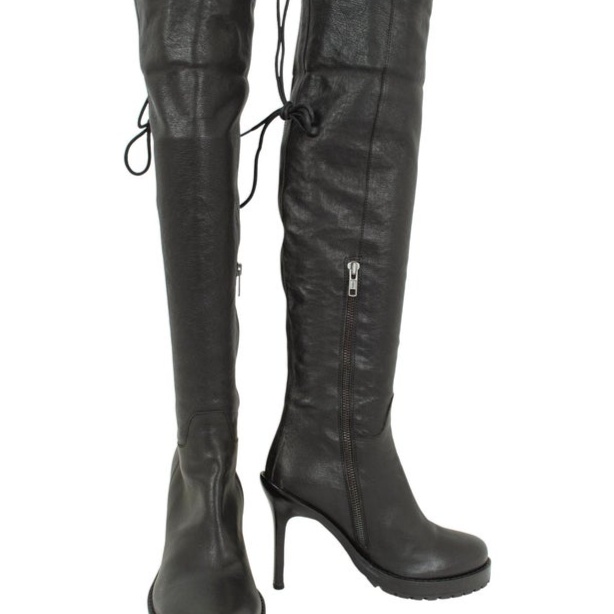Ann Demeulemeester Black Laced Stiletto Boot with Lug Platform - 37 1/2, 2015