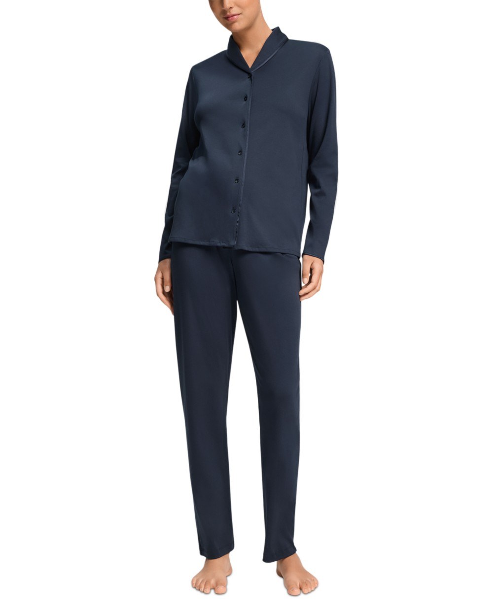 Silk Trim Long Sleeve Shirt & Pants Pajama Set
