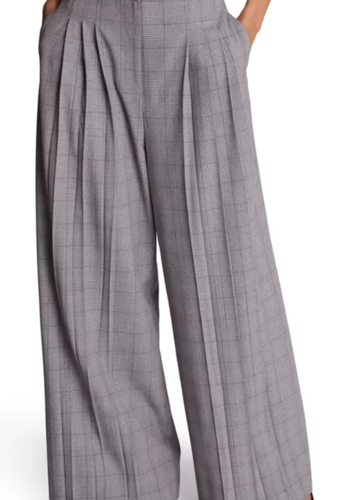 Women's Wide Leg Triple Pleat Plaid Pants