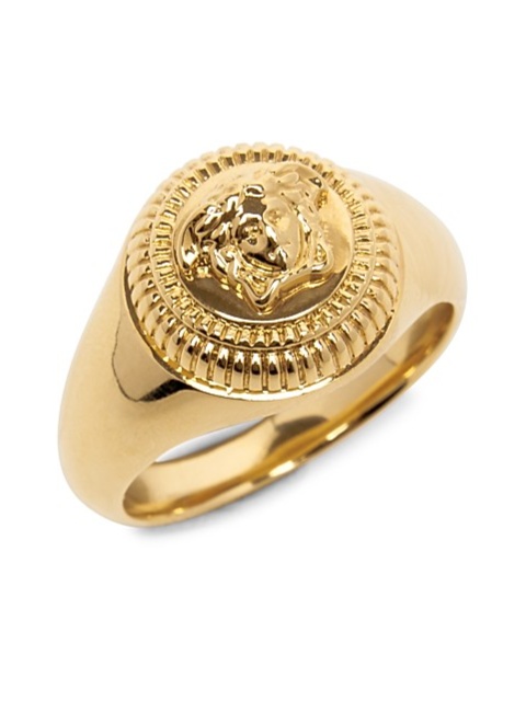 Goldtone Medusa Signet Ring