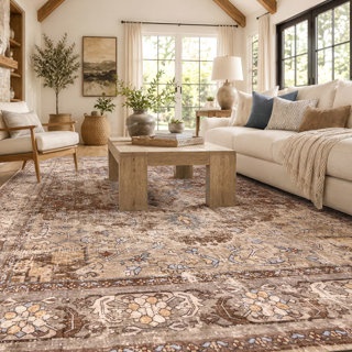 WAYFAIR TRADITIONAL MEDALLION CHESTNUT BROWN MACHINE WASHABLE NON-SLIP BACKING AREA RUG
