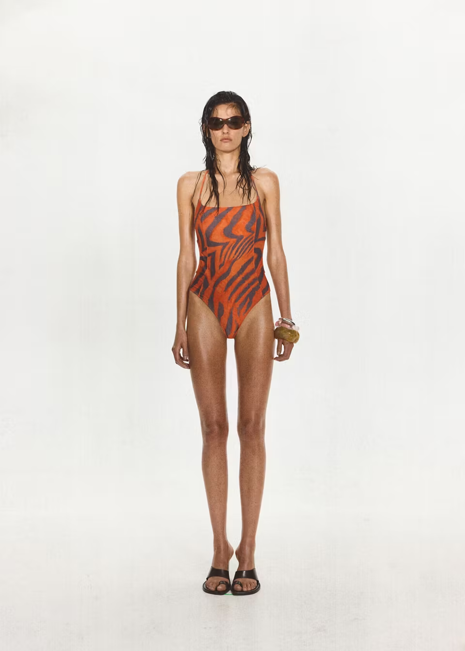 Animal-print halter swimsuit