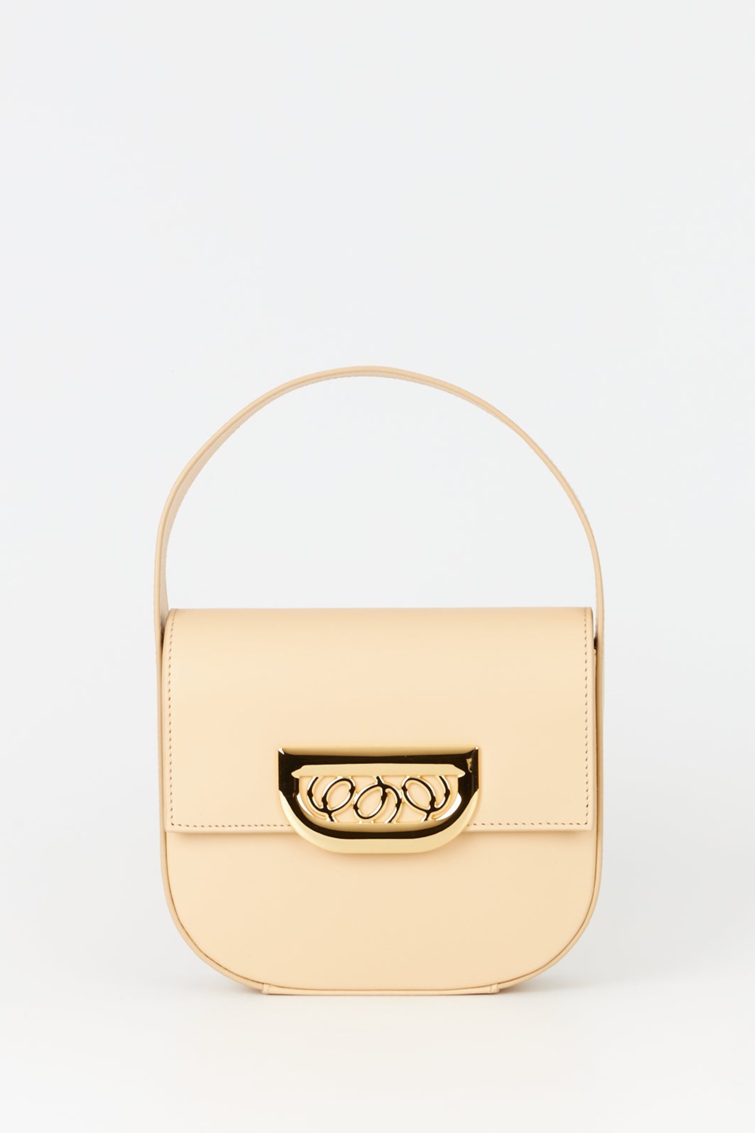 Beige leather handbag with golden latch