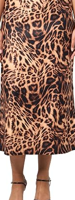 Womens Plus Leopard Woven Stretch Bow Trim Midaxi Skirt