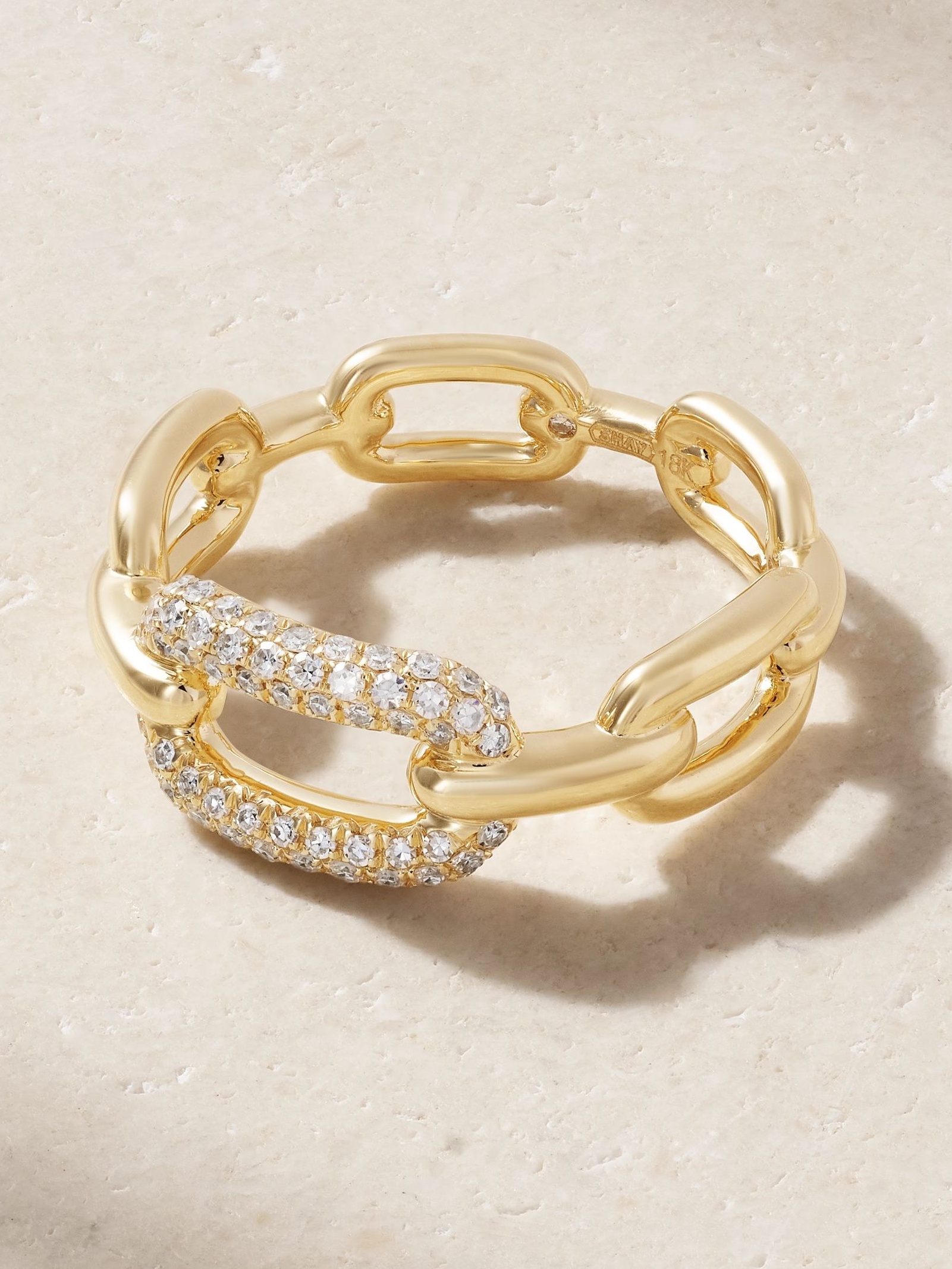 Mini Cable Link 18-karat gold diamond ring
