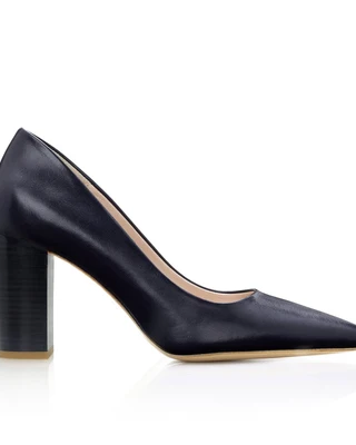 Josie Navy Leather Mid Block Heel