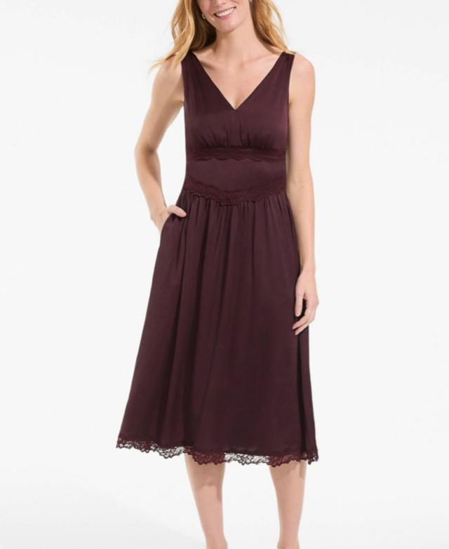 Women's Satin Sleeveless Lace Detail Dress