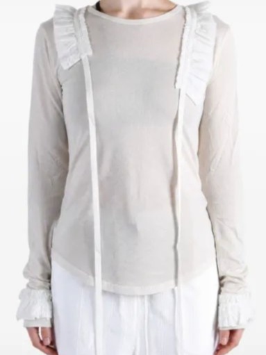 Ruffle-trimmed long-sleeve T-shirt