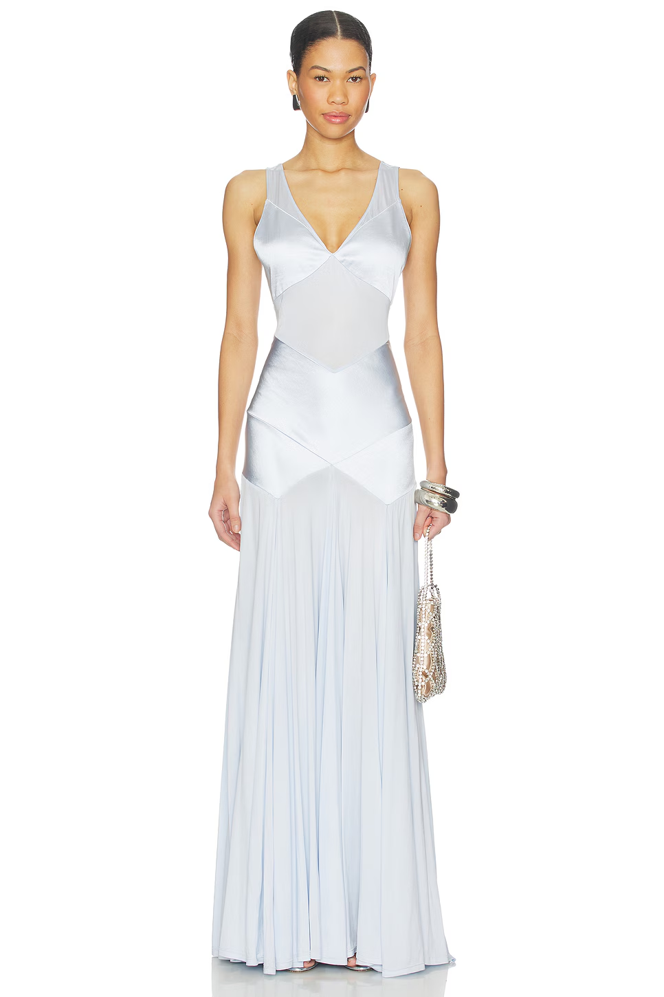 Blue Satin Jersey Maxi Dress