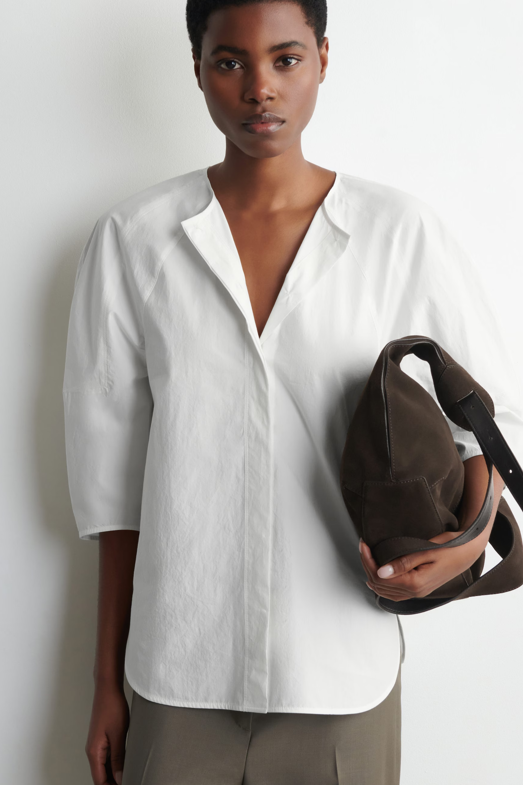 SCULPTURAL PIMA COTTON-POPLIN BLOUSE