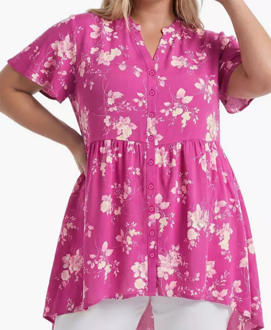 Plus Size Lexie Babydoll Floral Short-Sleeve Tunic
