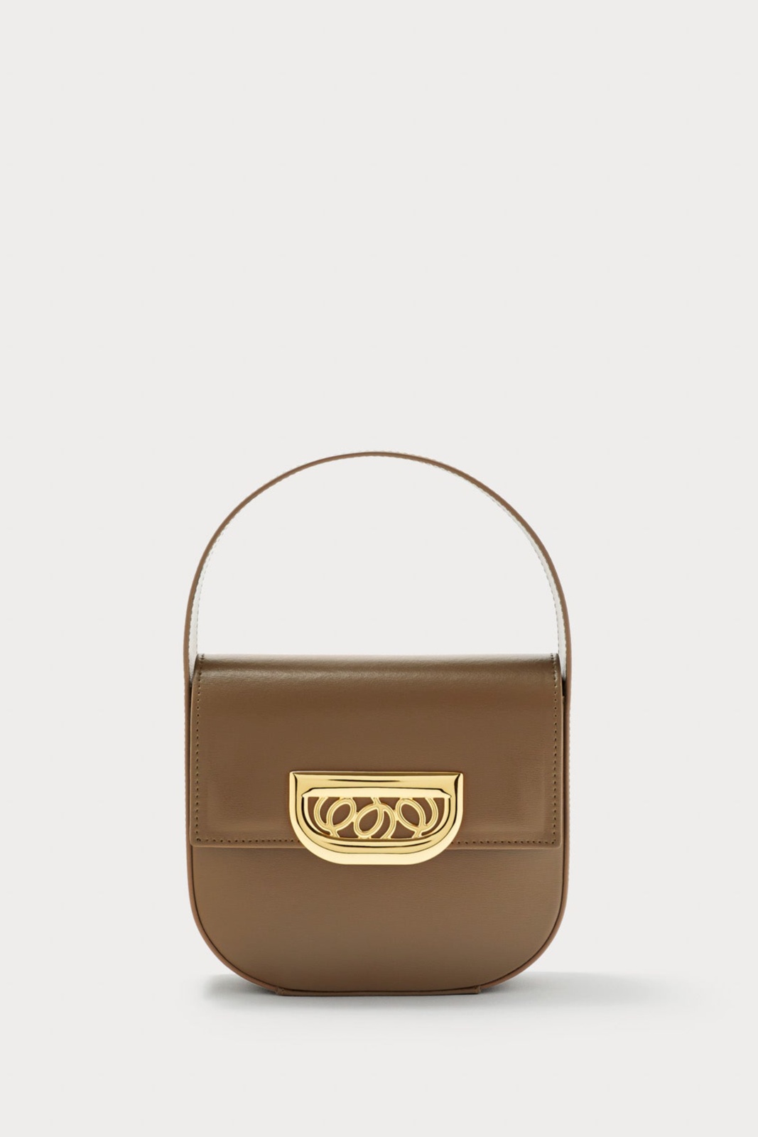 Khaki leather handbag with golden latch