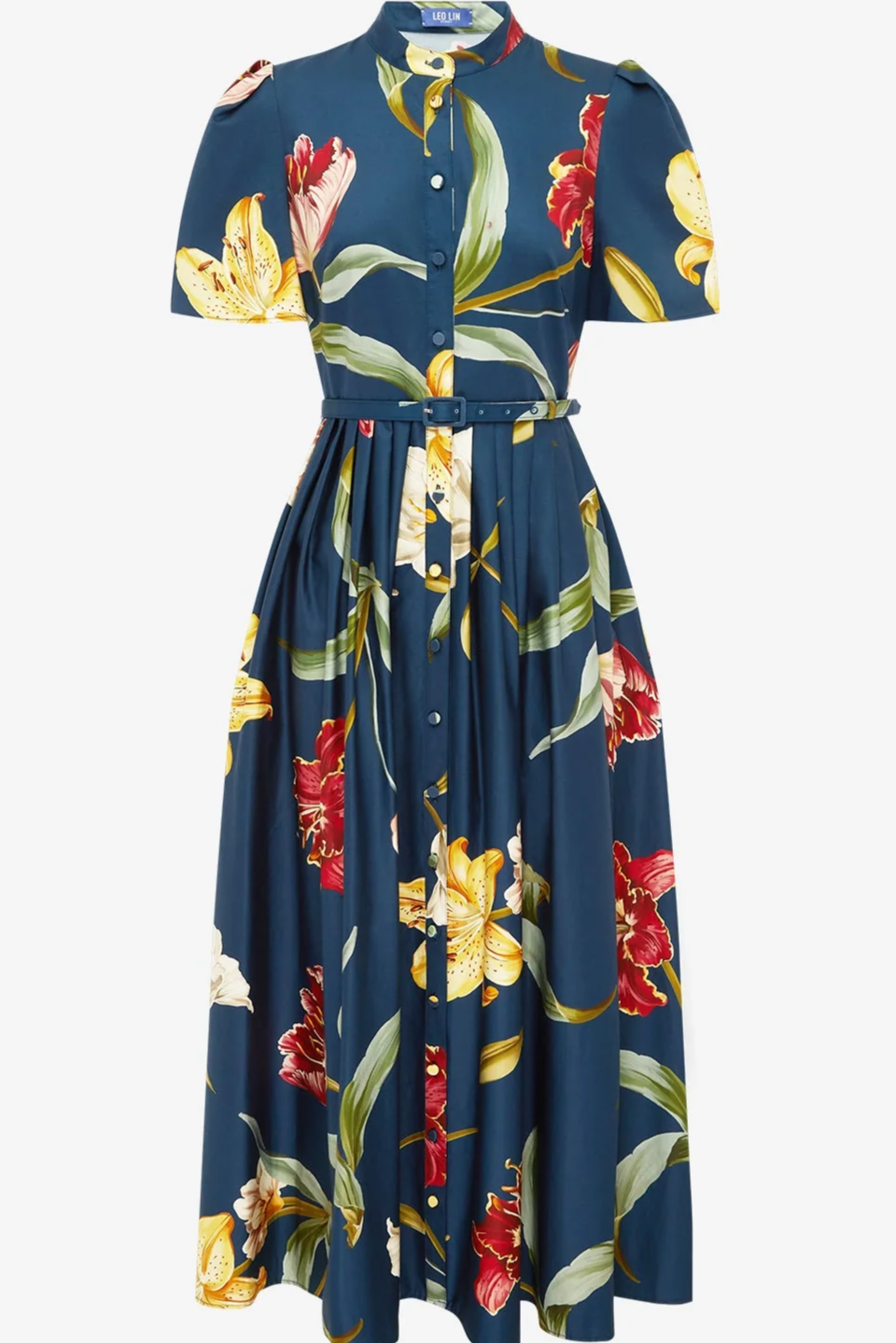 Bianca Short Sleeve Midi Dress - Lily Print in Indigo