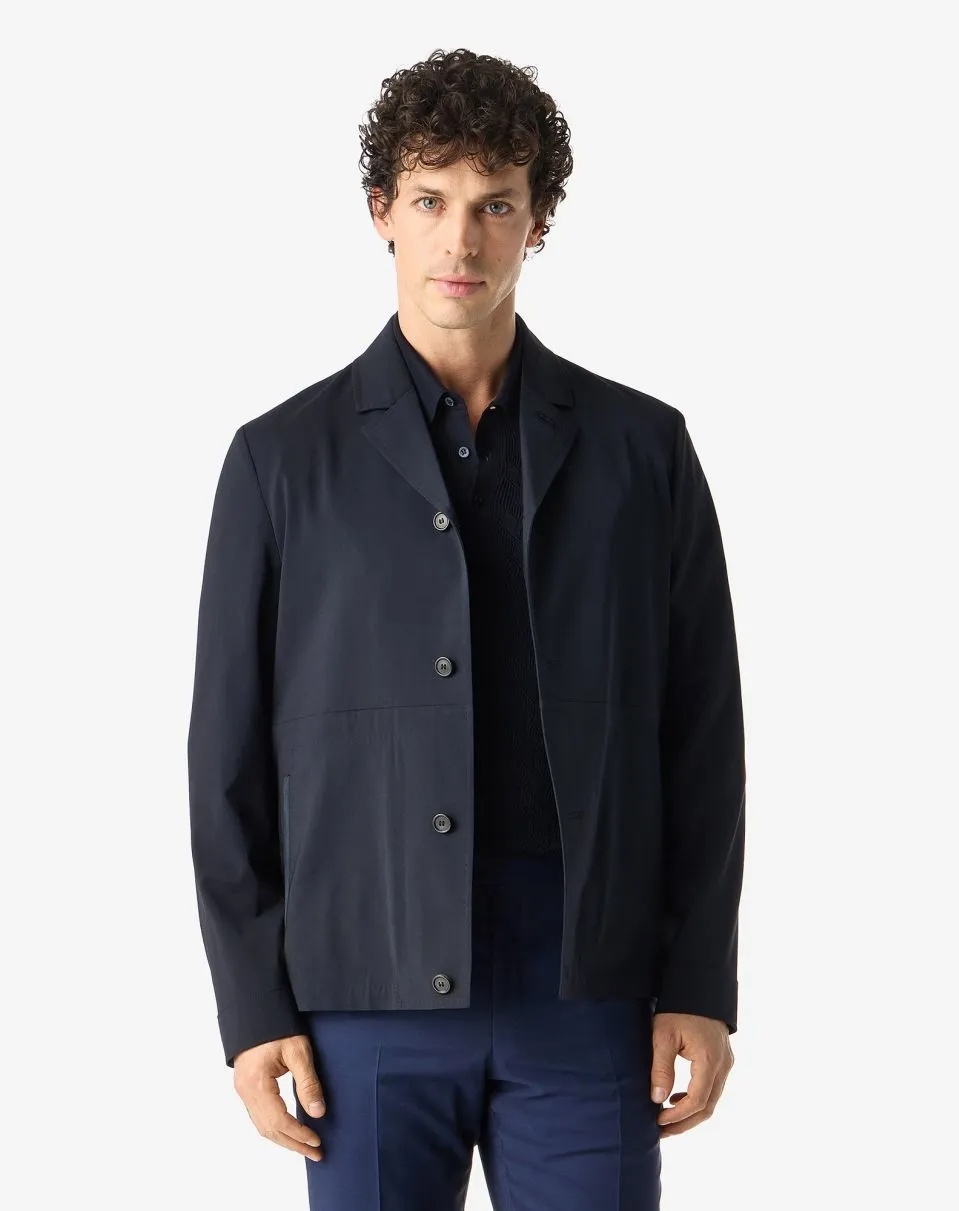 Navy blue stretch 120's wool overshirt