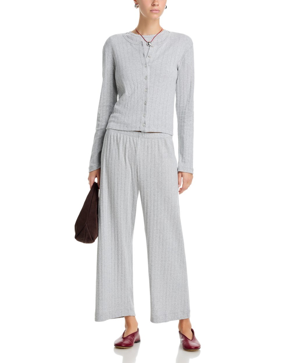 Pointelle Cropped Cardigan, Pointelle Tee & Pointelle Cropped Wide Leg Pants
