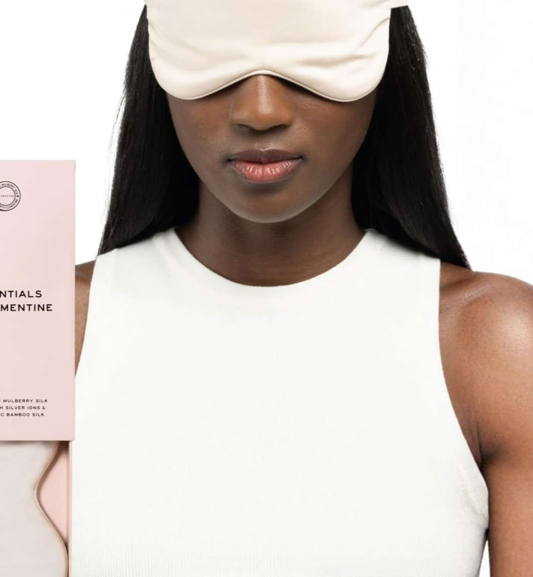 Mulberry Silk Sleep Mask by Clementine, Champagne Silver Ion Blackout Mask