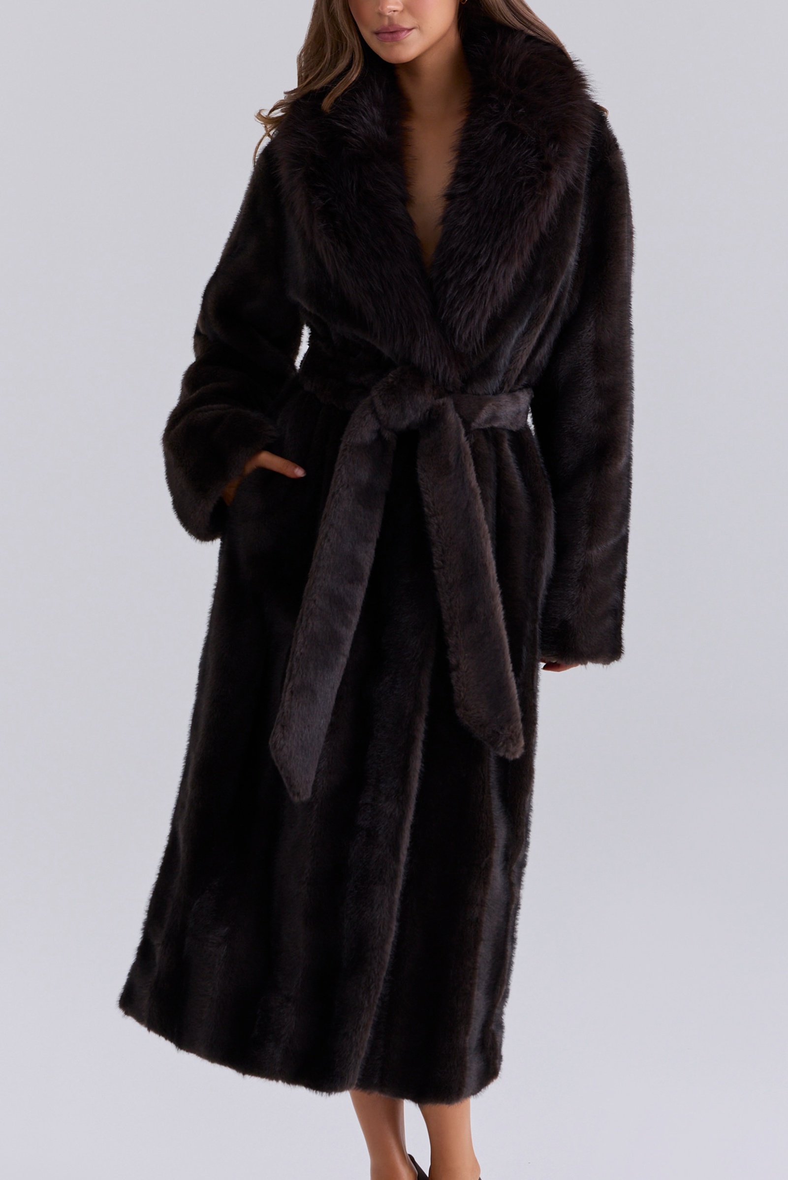 The Heiress Dark Chocolate Long Faux Fur Mink Coat