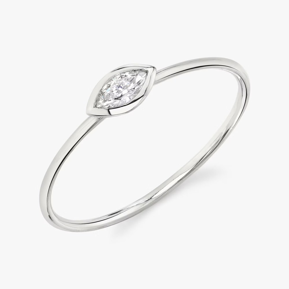 Knife-Edge Bezel Ring, Marquise, White Gold