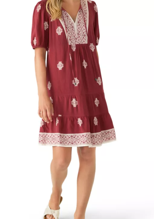 Women's Short Sleeve Printed Peasant A-Line Dress