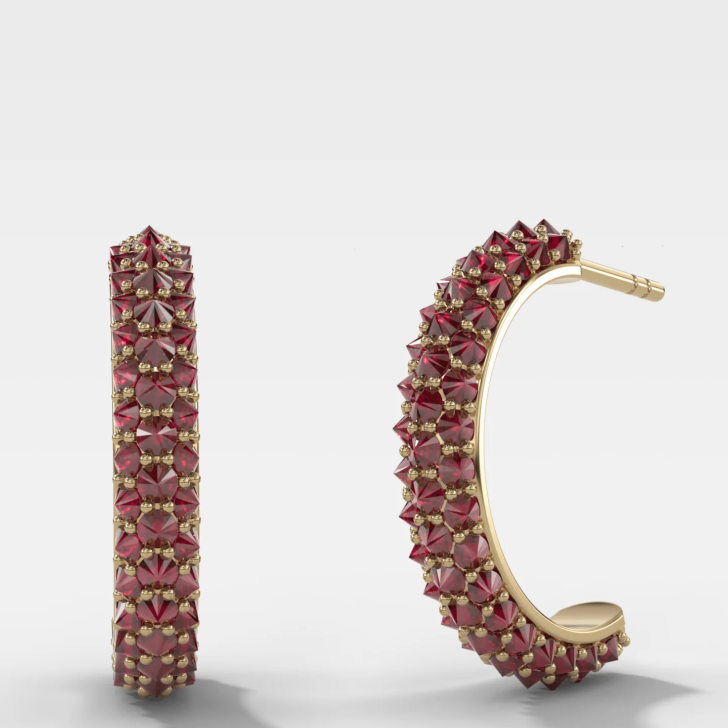 Inverted Pavé Ruby Knife Edge Huggies