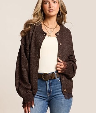 Blu Pepper Lace Trim Cardigan Sweater