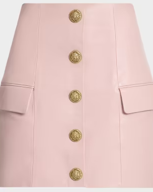 Button-Front Leather Mini Skirt