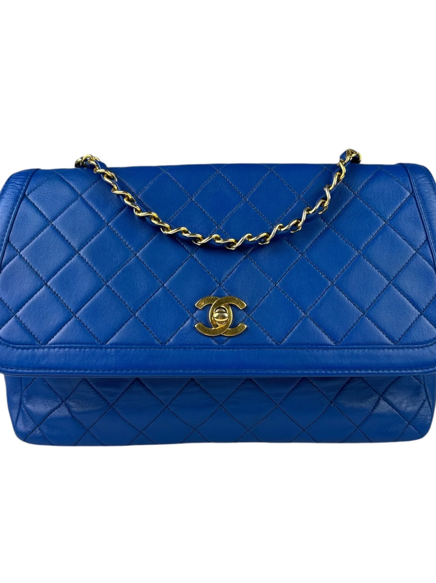 Chanel Vintage Blue Lambskin Flap Bag 1989