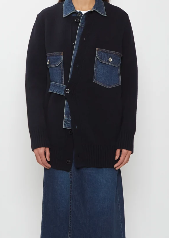 Denim x Wool Knit Cardigan