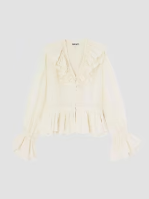 Ruffled Silk-Blend Blouse