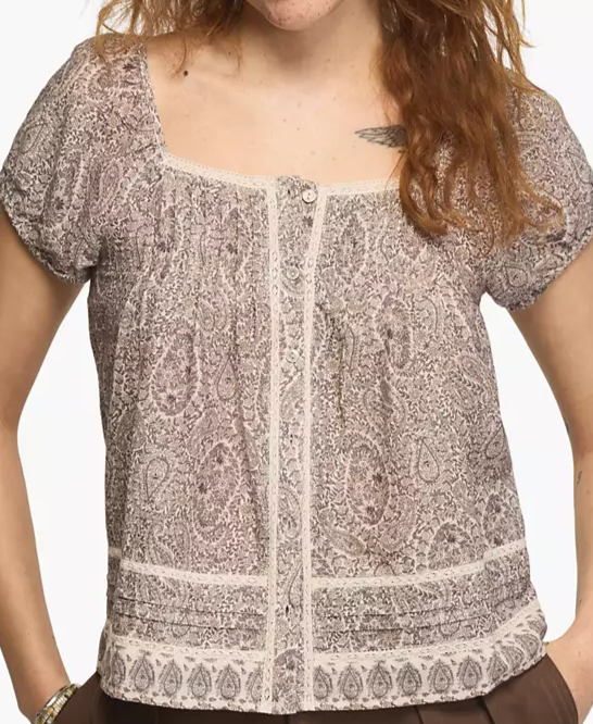 Women's Cap Sleeve Lace Peasant Top