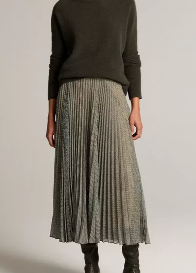 Sheer Houndstooth Pleated Pull-On Skirt