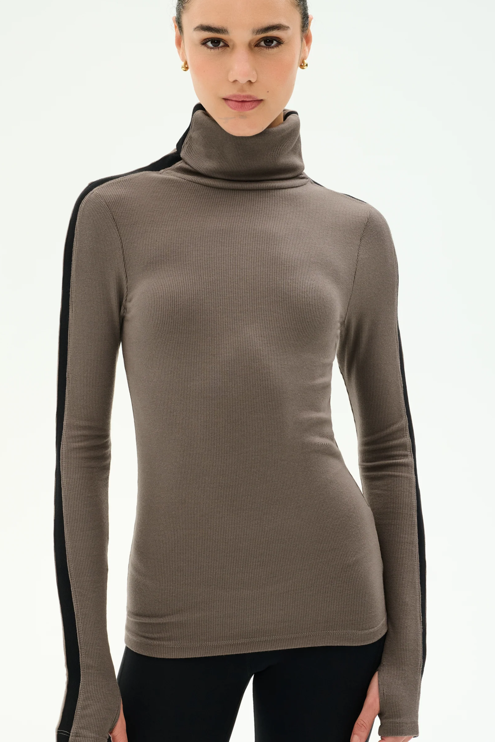 Jackson Rib Full Length Turtleneck - Lentil/Black