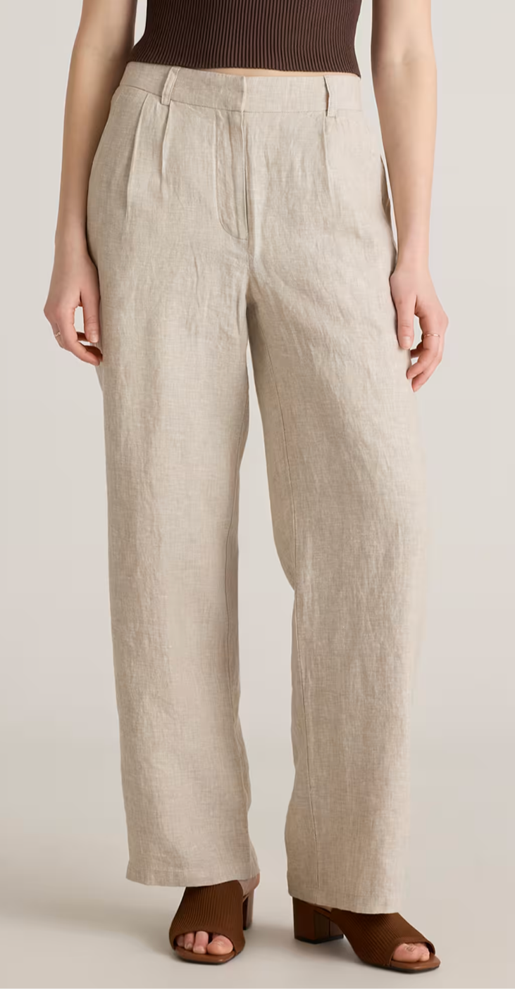 Quince 100% European Linen Pleated Trouser in Flax