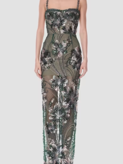 Embellished Sweetheart Maxi Dress