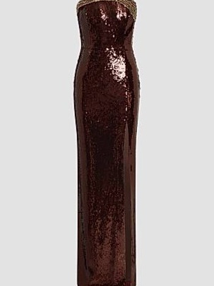SAKS FIFTH AVENUE REBECCA VALLANCE GLIMMER EMBELLISHED SEQUIN STRAPLESS COLUMN GOWN