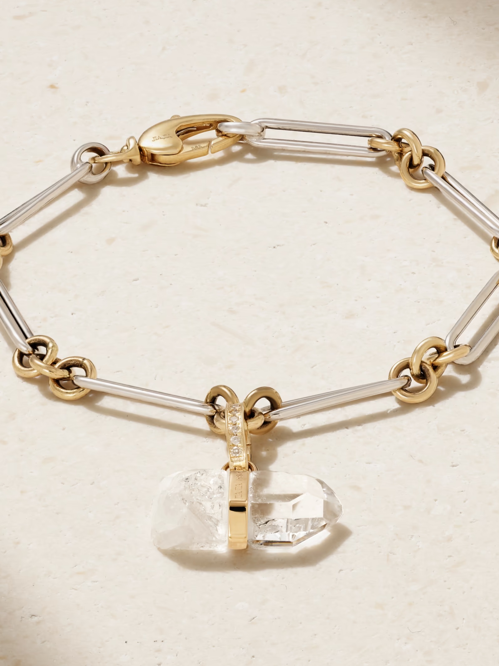 Jumbo 14-karat yellow and white gold, quartz and diamond bracelet