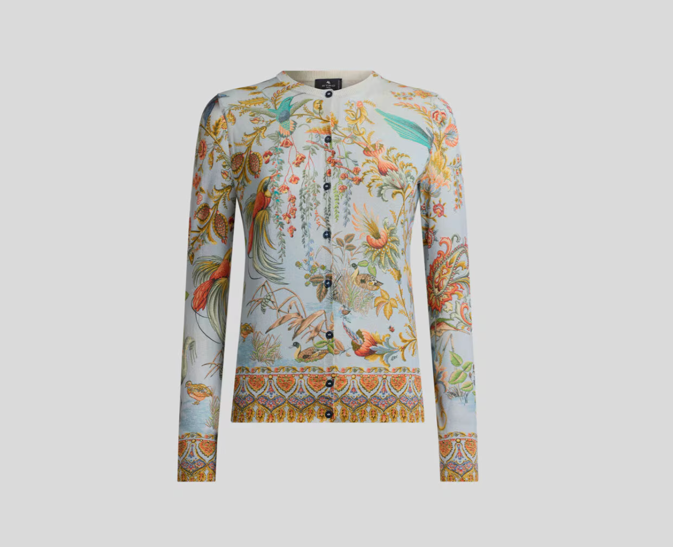 Etro SILK AND CASHMERE CARDIGAN WITH FLORA AND FAUNA MOTIF